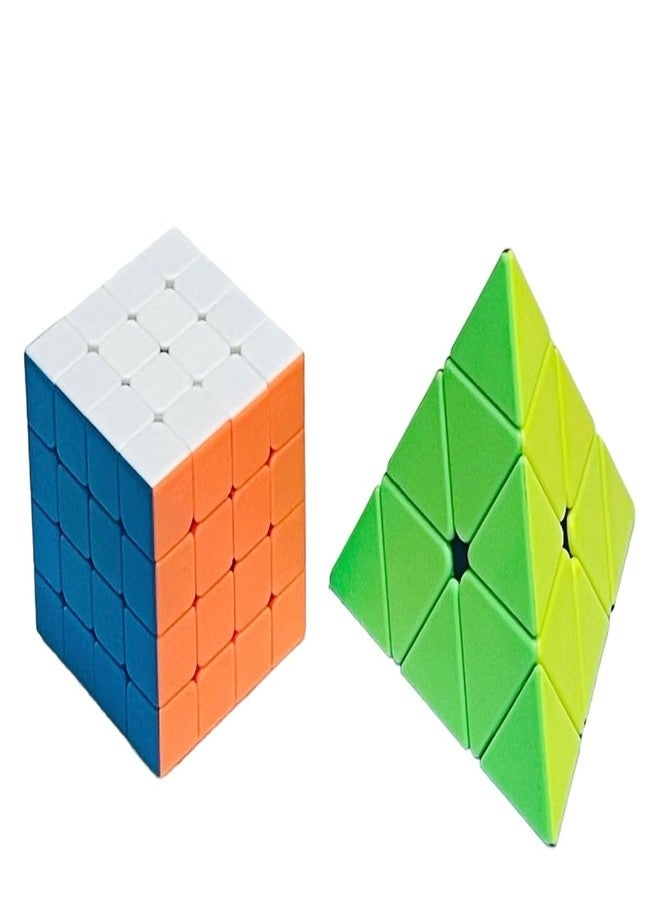 AZE Enterprises 4x4 Cube and Pyramid Cube Combo Set of 2. Multi Color Triangle Cube and 4x4 Cubes High Speed Smooth and Sticker-Less. Cube Puzzle, - Image 2